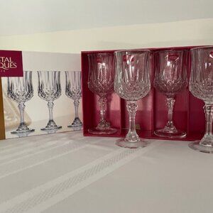 Cristal D'Arques Longchamp 8 1/4" Wine Goblets (Set of 4) New in Box